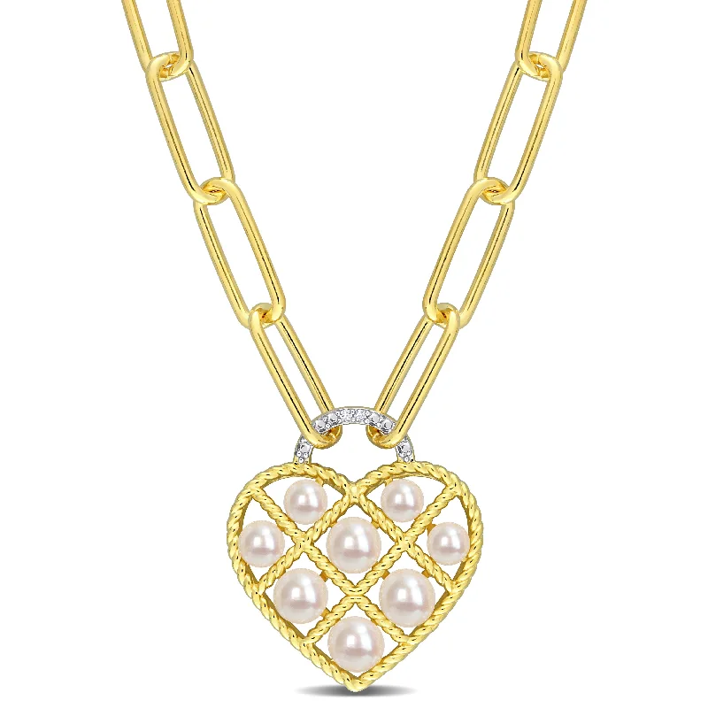 Grab Stylish Jewelry Before The Sale Ends Style Upgrade Freshwater Cultured Pearl & Diamond Accent Heart Paperclip Chain Link Necklace in Yellow Plated Sterling Silver Grab Stylish Jewelry Before The Sale Ends Style Upgrade Freshwater Cultured Pearl & Diamond Accent Heart Paperclip Chain Link Necklace in Yellow Plated Sterling Silver