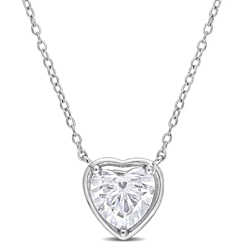 Fine Jewelry, Limited-Time Offers Available Trendy Styles 2 CT TGW Created Moissanite Halo Heart Pendant with Chain in Sterling Silver Fine Jewelry, Limited-Time Offers Available Trendy Styles 2 CT TGW Created Moissanite Halo Heart Pendant with Chain in Sterling Silver