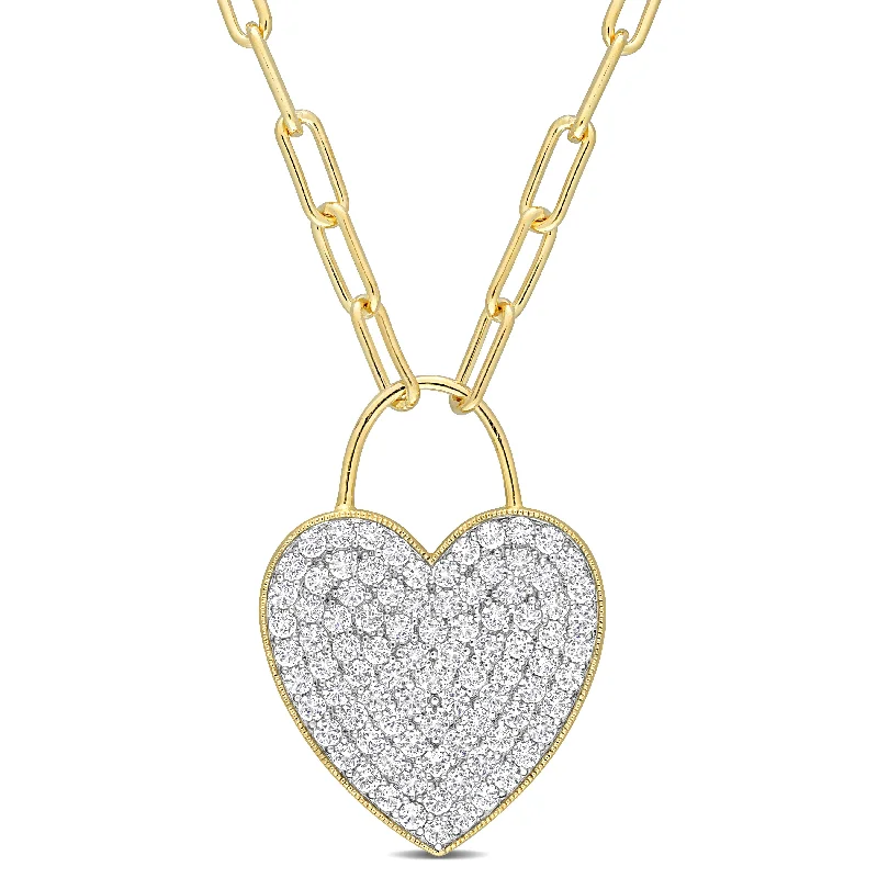 Handcrafted Beauty At Affordable Prices Boutique Styles 4 1/2 CT TGW Created White Sapphire Heart Pave Pendant with Chain in Yellow Plated Sterling Silver Handcrafted Beauty At Affordable Prices Boutique Styles 4 1/2 CT TGW Created White Sapphire Heart Pave Pendant with Chain in Yellow Plated Sterling Silver