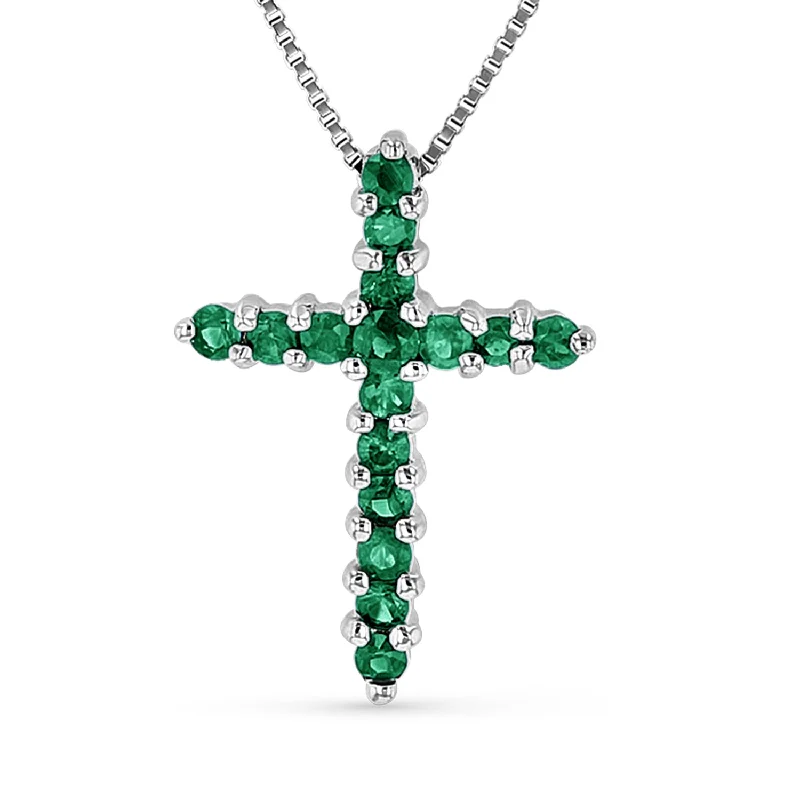 Personalized Engraved Jewelry For Meaningful Gifts Fresh Fashion Discounts 0.32ctw Emerald Cross Pendant in 14k White Gold