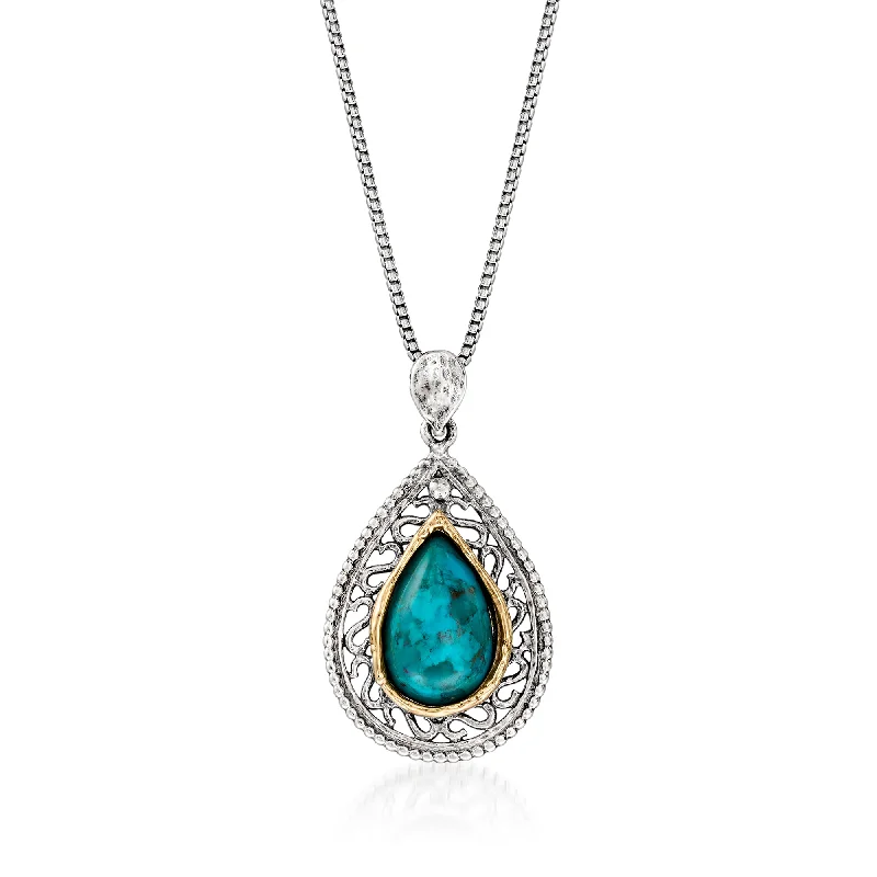 Limited-Stock Jewelry Sale – Once It's Gone, It's Gone Chic Style, Always In Vogue Ross-Simons Green Turquoise Pendant Necklace in Sterling Silver and 14kt Yellow Gold Limited-Stock Jewelry Sale – Once It's Gone, It's Gone Chic Style, Always In Vogue Ross-Simons Green Turquoise Pendant Necklace in Sterling Silver and 14kt Yellow Gold