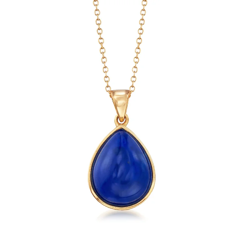Chic And Stylish Jewelry At Exclusive Prices Valentine's Special Ross-Simons Pear-Shaped Lapis Cabochon Pendant Necklace in 18kt Gold Over Sterling
