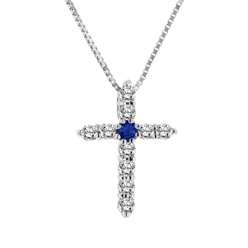 Waterproof Stainless Steel Jewelry For Lasting Beauty Classy Style Discounts 0.18ctw Sapphire and Diamond Cross Pendant in 14k White Gold Waterproof Stainless Steel Jewelry For Lasting Beauty Classy Style Discounts 0.18ctw Sapphire and Diamond Cross Pendant in 14k White Gold