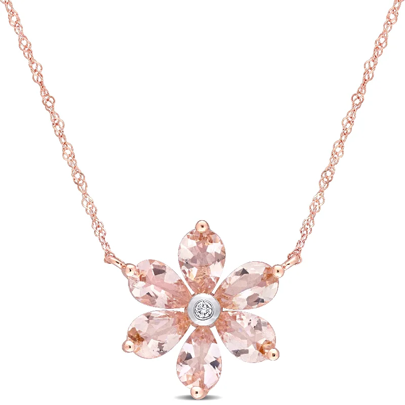 Buy More, Save More – Special Jewelry Discounts Seasonal Sale 2 3/8 CT TGW Morganite and Diamond Accent Floral Pendant with Chain in 10k Rose Gold Buy More, Save More – Special Jewelry Discounts Seasonal Sale 2 3/8 CT TGW Morganite and Diamond Accent Floral Pendant with Chain in 10k Rose Gold