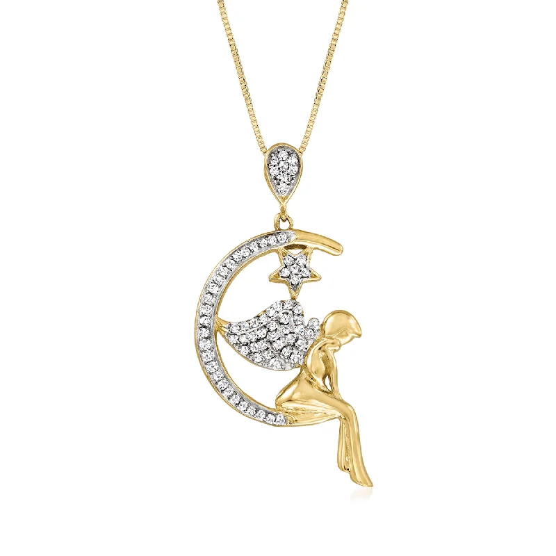 Exclusive Online Discounts On Stylish Jewelry Trendy Fashion Sale Ross-Simons Diamond Angel Moon Pendant Necklace in 18kt Gold Over Sterling Exclusive Online Discounts On Stylish Jewelry Trendy Fashion Sale Ross-Simons Diamond Angel Moon Pendant Necklace in 18kt Gold Over Sterling