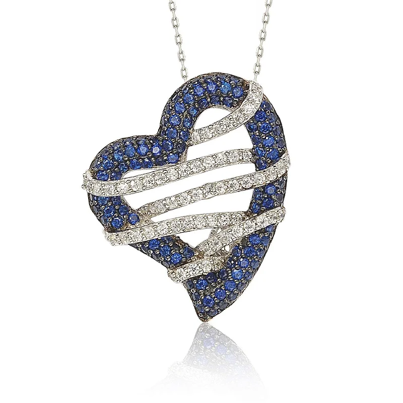 The Perfect Jewelry Piece At The Perfect Price Unleash Your Trendy Side Suzy Levian Sterling Silver Blue & White Sapphire and Diamond Accent Wrapped Heart Pendant