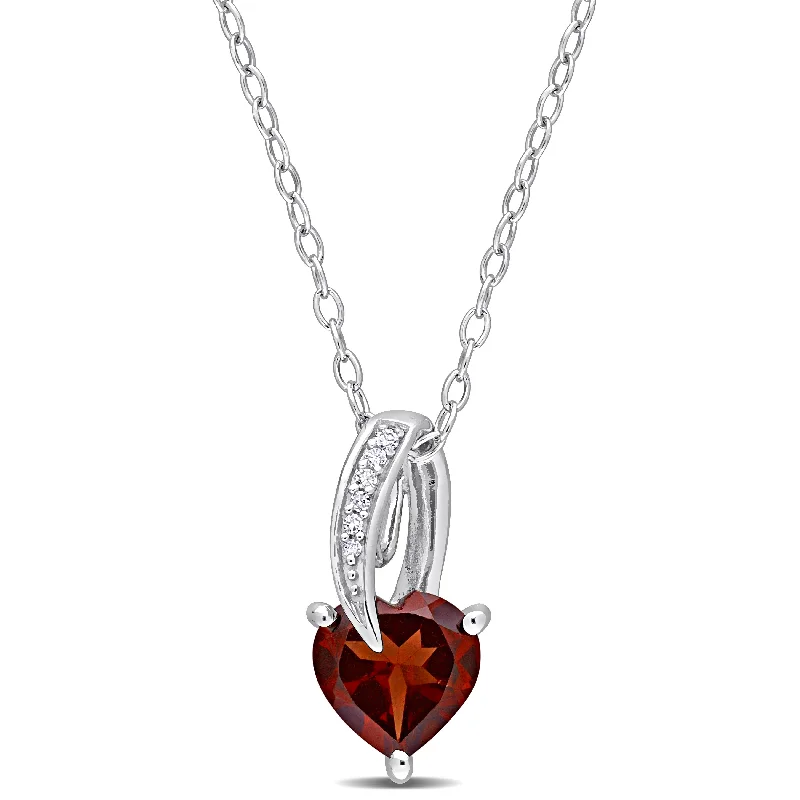 Shop Fine Jewelry With Amazing Deals Urban Fashion 1 3/8 CT TGW Heart Shape Garnet and Diamond Accent Drop Pendant with Chain in Sterling Silver Shop Fine Jewelry With Amazing Deals Urban Fashion 1 3/8 CT TGW Heart Shape Garnet and Diamond Accent Drop Pendant with Chain in Sterling Silver