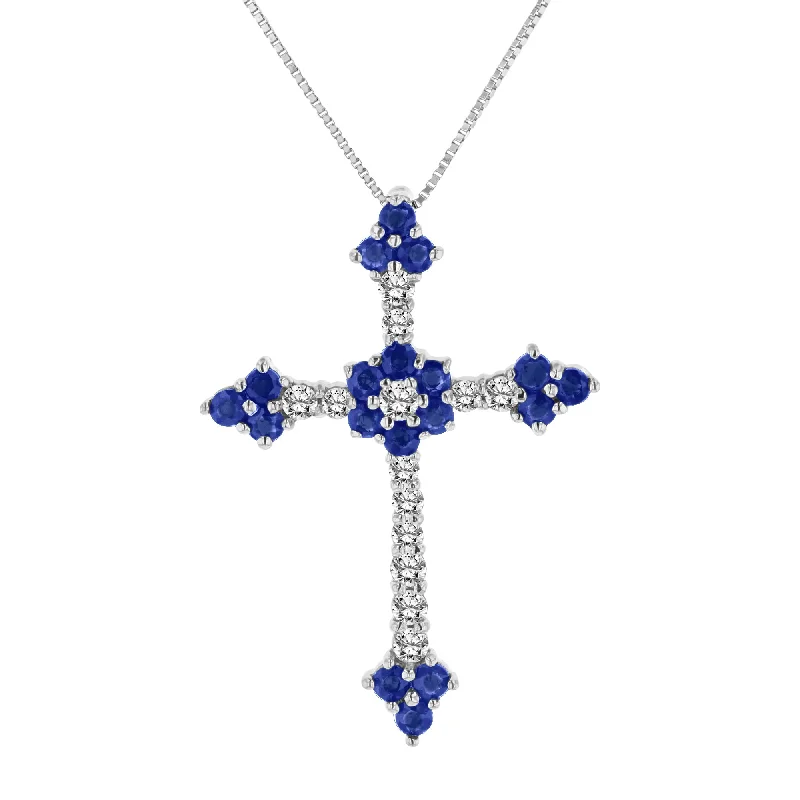 Affordable Gold-Plated Jewelry For Modern Fashion Relaxed Style Deals 1.10ctw Diamond and Sapphire Cross Pendantt in 14k White gold Affordable Gold-Plated Jewelry For Modern Fashion Relaxed Style Deals 1.10ctw Diamond and Sapphire Cross Pendantt in 14k White gold