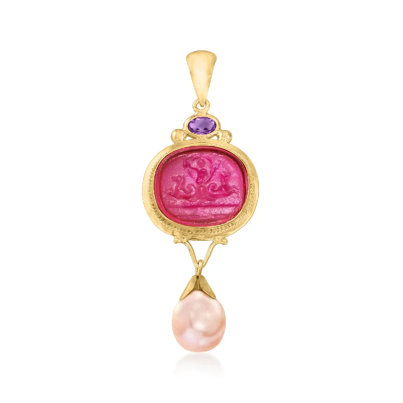 Premium Diamond Jewelry At Once-In-A-Lifetime Discounts Hot Sale Ross-Simons Italian 10.5-11mm Pink Cultured Pearl, . Amethyst and Pink Venetian Glass Intaglio Pendant in 18kt Gold Over Sterling Premium Diamond Jewelry At Once-In-A-Lifetime Discounts Hot Sale Ross-Simons Italian 10.5-11mm Pink Cultured Pearl, . Amethyst and Pink Venetian Glass Intaglio Pendant in 18kt Gold Over Sterling