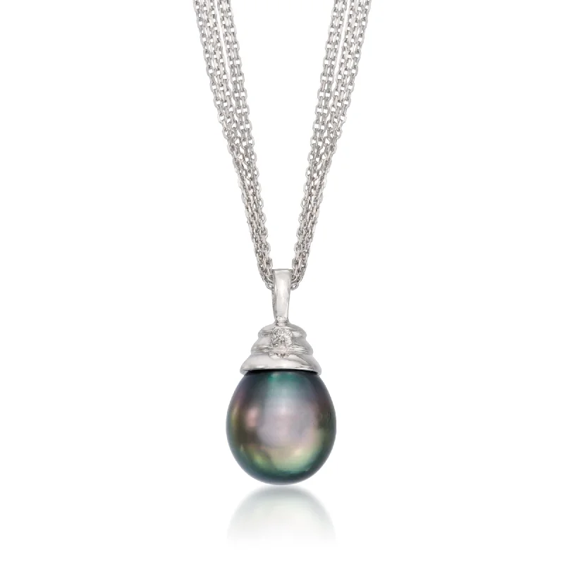 Shop Dazzling Jewelry At The Best Prices Style Revolution Ross-Simons 11-12mm Black Cultured Tahitian Pearl Necklace With Diamond Accent in Sterling Silver Shop Dazzling Jewelry At The Best Prices Style Revolution Ross-Simons 11-12mm Black Cultured Tahitian Pearl Necklace With Diamond Accent in Sterling Silver