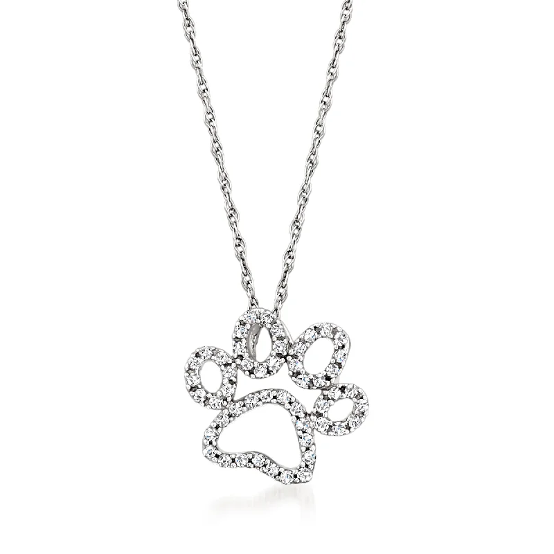 Classic And Modern Jewelry Styles On Sale Chic Style Discounts Ross-Simons Diamond Paw Print Pendant Necklace in 14kt White Gold Classic And Modern Jewelry Styles On Sale Chic Style Discounts Ross-Simons Diamond Paw Print Pendant Necklace in 14kt White Gold