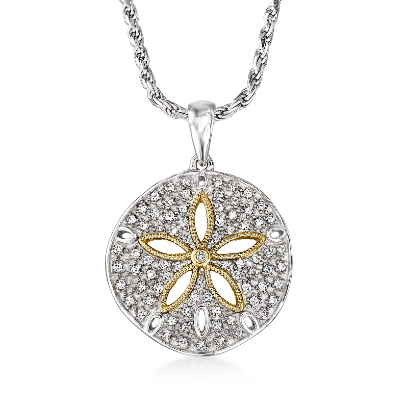 Exclusive Online Jewelry Sale – Don't Wait Classy Style Discounts Ross-Simons Diamond Sand Dollar Pendant Necklace in Sterling Silver and 14kt Yellow Gold