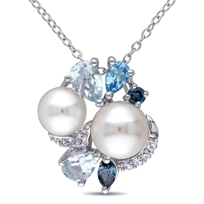 Fashion-Forward Jewelry At Exclusive Discounts Luxury Casual Deals London, Swiss and Sky Blue Topaz and Created White Sapphire and White Cultured Freshwater Pearl Cluster Pendant with Chain in Sterling Silver Fashion-Forward Jewelry At Exclusive Discounts Luxury Casual Deals London, Swiss and Sky Blue Topaz and Created White Sapphire and White Cultured Freshwater Pearl Cluster Pendant with Chain in Sterling Silver