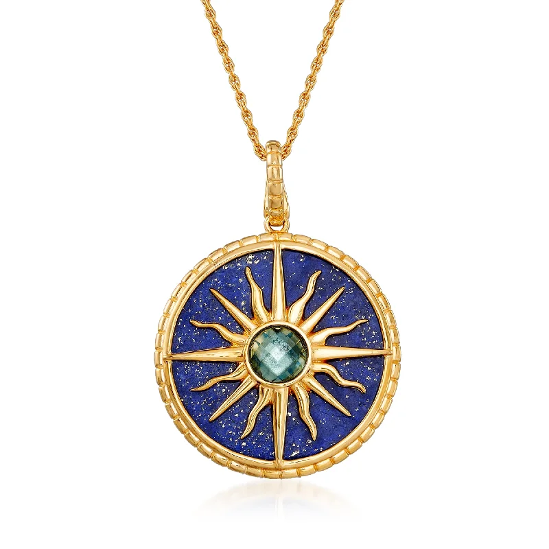 Get The Jewelry You Love At A Price You Love Contemporary Chic Promotions Ross-Simons Lapis and London Blue Topaz Sun Pendant Necklace in 18kt Gold Over Sterling Get The Jewelry You Love At A Price You Love Contemporary Chic Promotions Ross-Simons Lapis and London Blue Topaz Sun Pendant Necklace in 18kt Gold Over Sterling