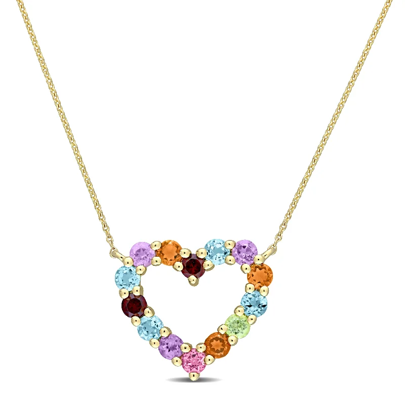 Your Dream Jewelry At Dream Prices Casual Fashion 1 CT TGW Multi-Color Gemstone Open Heart Pendant with Chain in 10k Yellow Gold Your Dream Jewelry At Dream Prices Casual Fashion 1 CT TGW Multi-Color Gemstone Open Heart Pendant with Chain in 10k Yellow Gold