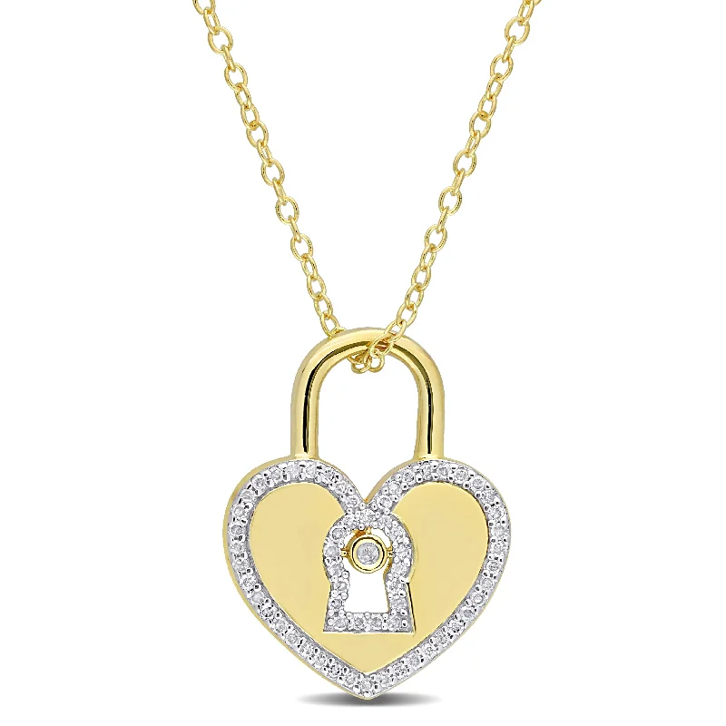 Shop Jewelry That Shines Without The High Price Season Sale 1/5 CT TW Diamond Heart Lock Pendant with Chain in Yellow Plated Sterling Silver Shop Jewelry That Shines Without The High Price Season Sale 1/5 CT TW Diamond Heart Lock Pendant with Chain in Yellow Plated Sterling Silver
