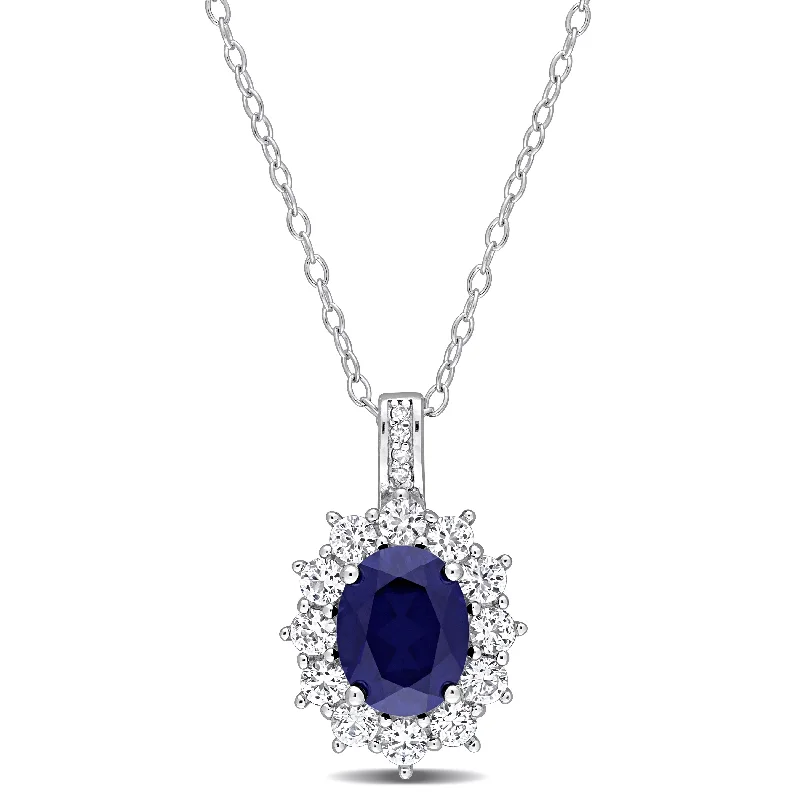 Timeless Beauty, Unbeatable Deals – Jewelry Sale On Latest Fashion 4 CT TGW Created Blue and Created White Sapphire and 0.02 CT TW Diamond Oval Halo Pendant with Chain in Sterling Silver Timeless Beauty, Unbeatable Deals – Jewelry Sale On Latest Fashion 4 CT TGW Created Blue and Created White Sapphire and 0.02 CT TW Diamond Oval Halo Pendant with Chain in Sterling Silver