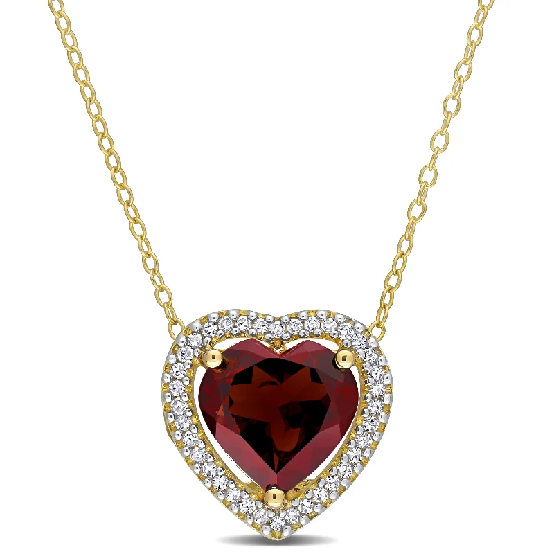 Timeless Elegance At Unbelievable Discounts Premium Style 3 4/5 CT TGW Garnet and 1/5 TW Diamond Halo Heart Necklace with Chain in Yellow Plated Sterling Silver Timeless Elegance At Unbelievable Discounts Premium Style 3 4/5 CT TGW Garnet and 1/5 TW Diamond Halo Heart Necklace with Chain in Yellow Plated Sterling Silver