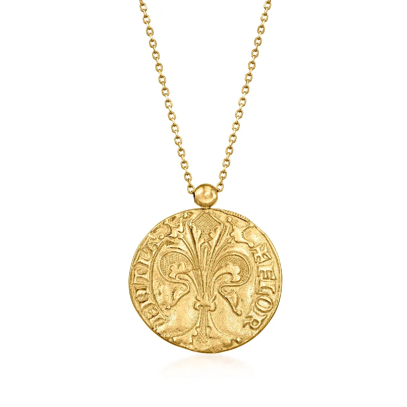 Shop Elegant Jewelry At Unbeatable Prices Massive Selection Sale Ross-Simons Italian 14kt Yellow Gold St. John and Fleur-De-Lis Reversible Pendant Necklace Shop Elegant Jewelry At Unbeatable Prices Massive Selection Sale Ross-Simons Italian 14kt Yellow Gold St. John and Fleur-De-Lis Reversible Pendant Necklace