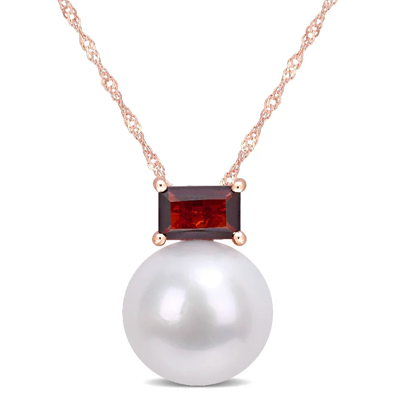 Must-Have Jewelry Pieces At Reduced Prices Trendy Street Style 11-12mm Cultured Freshwater Pearl and 3/4 CT TGW Baguette Garnet Stud Pendant with Chain in 10k Rose Gold Must-Have Jewelry Pieces At Reduced Prices Trendy Street Style 11-12mm Cultured Freshwater Pearl and 3/4 CT TGW Baguette Garnet Stud Pendant with Chain in 10k Rose Gold