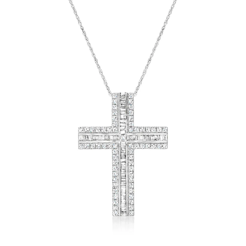 The Perfect Jewelry Piece At The Perfect Discount Feminine Style Promotions Ross-Simons Baguette and Round Cross Pendant Necklace in 14kt White Gold The Perfect Jewelry Piece At The Perfect Discount Feminine Style Promotions Ross-Simons Baguette and Round Cross Pendant Necklace in 14kt White Gold