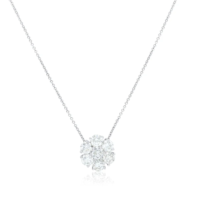 Shop High-Quality Jewelry At Jaw-Dropping Discounts Exclusive Designer Style Deals 18 karat white gold cluster pendant with round brilliant cut diamonds weighing 0.56 cts total. Shop High-Quality Jewelry At Jaw-Dropping Discounts Exclusive Designer Style Deals 18 karat white gold cluster pendant with round brilliant cut diamonds weighing 0.56 cts total.