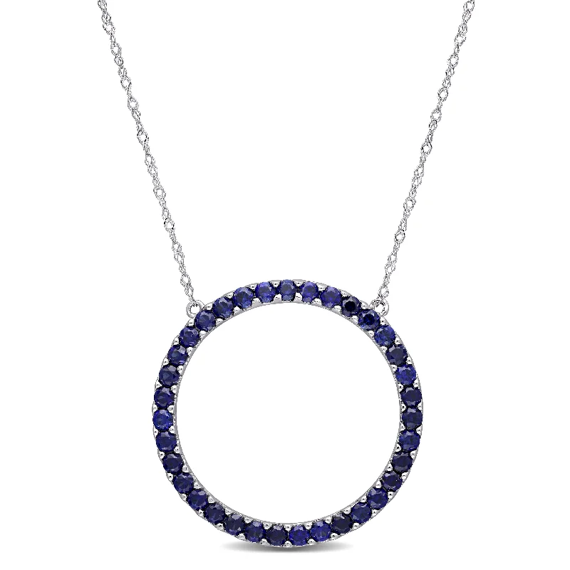 Jewelry Clearance Sale – Final Reductions Elegant Style 1 3/4 CT TGW Created Blue Sapphire Open Circle Pendant with Chain in 10K White Gold Jewelry Clearance Sale – Final Reductions Elegant Style 1 3/4 CT TGW Created Blue Sapphire Open Circle Pendant with Chain in 10K White Gold