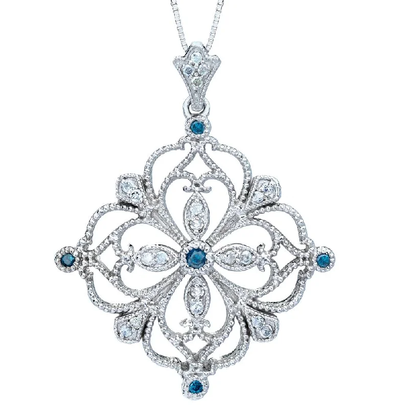 Shop Trending Jewelry With Exclusive Savings Flirty Fashion Discounts 1/2ct Blue & White Diamond Filigree Vintage Diamond Pendant 14K White Gold Shop Trending Jewelry With Exclusive Savings Flirty Fashion Discounts 1/2ct Blue & White Diamond Filigree Vintage Diamond Pendant 14K White Gold