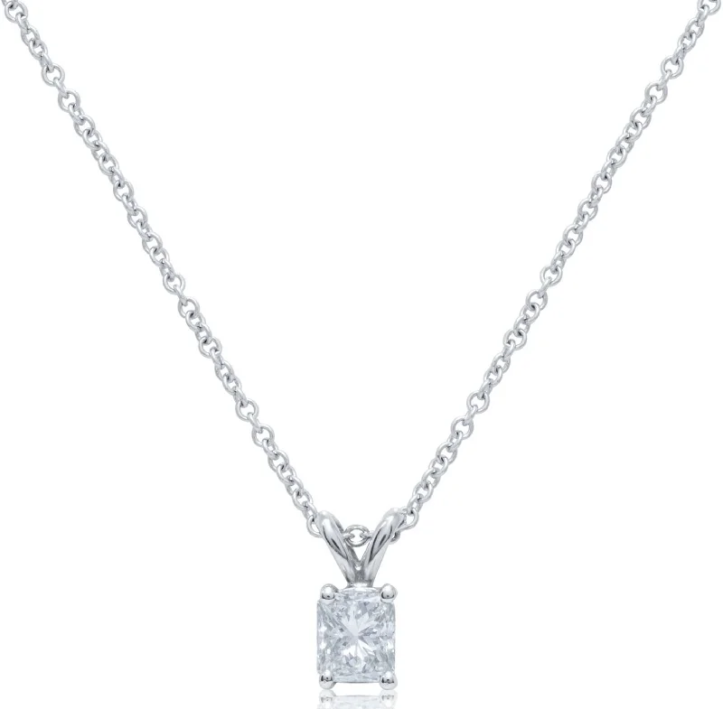 Affordable Glamour – Premium Jewelry For Less Flirty Fashion Discounts 14kt white gold solitaire pendant containing 0.70 ct radiant cut clarity enhanced diamond