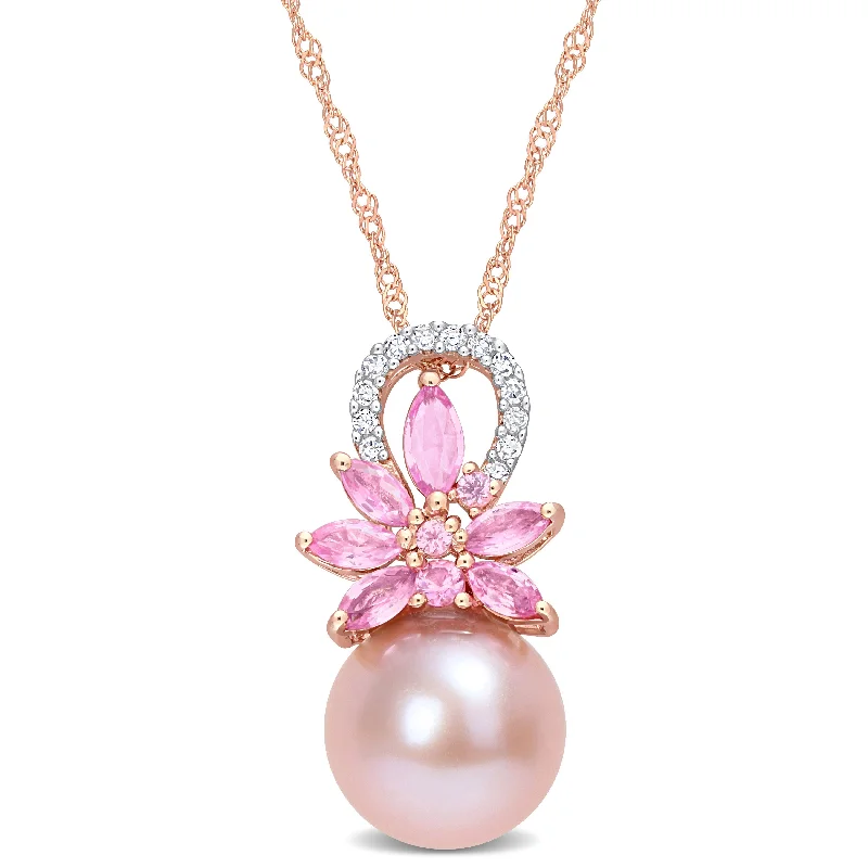 Celebrate With Sparkle – Jewelry Sale Now Live Limited-Time Offer 9.5-10 MM Cultured Freshwater Pearl and 1/2 CT TGW Pink Sapphire andnd Diamond Accent Flower Pendant with Chain in 14k Rose Gold Celebrate With Sparkle – Jewelry Sale Now Live Limited-Time Offer 9.5-10 MM Cultured Freshwater Pearl and 1/2 CT TGW Pink Sapphire andnd Diamond Accent Flower Pendant with Chain in 14k Rose Gold