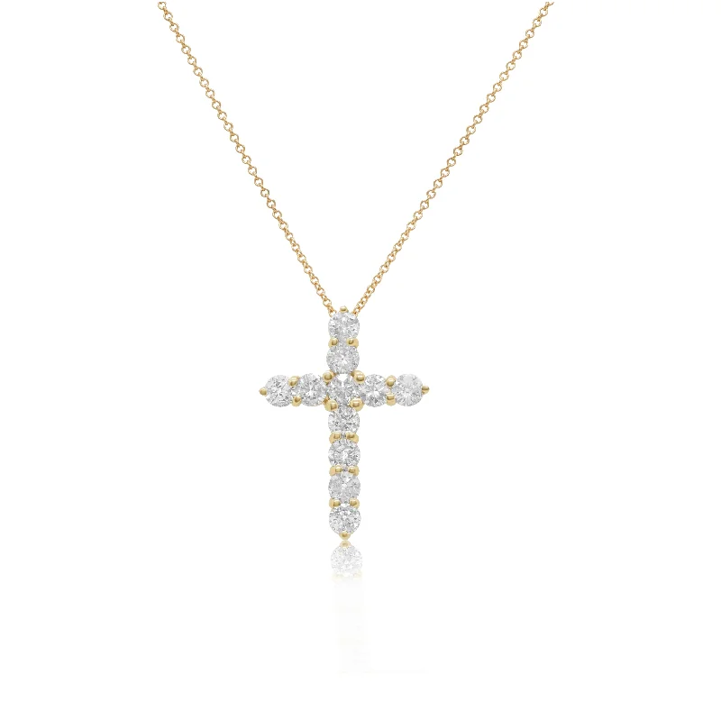 Shop Dazzling Jewelry With Special Promotional Discounts Exclusive Discounts 18 kt yellow gold, 1" diamond cross pendant adorned with 3.55 cts tw of brilliant cut round diamonds Shop Dazzling Jewelry With Special Promotional Discounts Exclusive Discounts 18 kt yellow gold, 1" diamond cross pendant adorned with 3.55 cts tw of brilliant cut round diamonds