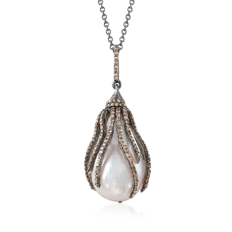 Luxury Jewelry Without The Luxury Price Tag Classic Chic Deals Ross-Simons 22.7x15mm Cultured Baroque Pearl and Brown Diamond Pendant Necklace in Sterling Silver Luxury Jewelry Without The Luxury Price Tag Classic Chic Deals Ross-Simons 22.7x15mm Cultured Baroque Pearl and Brown Diamond Pendant Necklace in Sterling Silver