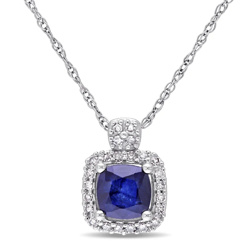 Best Jewelry Sale – Shop Exclusive Designs Now Evening Elegance 1/10 CT TW Halo Diamond and Cushion Cut Diffused Sapphire Pendant with Chain in 10K White Gold Best Jewelry Sale – Shop Exclusive Designs Now Evening Elegance 1/10 CT TW Halo Diamond and Cushion Cut Diffused Sapphire Pendant with Chain in 10K White Gold