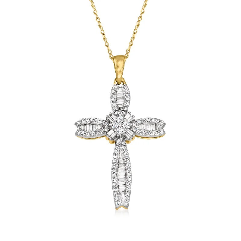Shop Stylish Jewelry Now And Save Big Fashion Frontiers Ross-Simons Baguette and Round Diamond Cross Pendant Necklace in 14kt Yellow Gold Shop Stylish Jewelry Now And Save Big Fashion Frontiers Ross-Simons Baguette and Round Diamond Cross Pendant Necklace in 14kt Yellow Gold