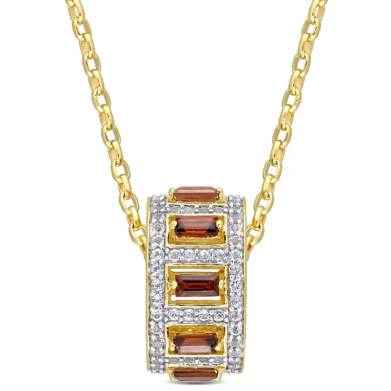 Exclusive Jewelry Markdowns – Limited-Time Offer Fashion Sale 2 1/2 CT TGW Baguette Garnet and White Topaz Pendant with Chain in Yellow Plated Sterling Silver Exclusive Jewelry Markdowns – Limited-Time Offer Fashion Sale 2 1/2 CT TGW Baguette Garnet and White Topaz Pendant with Chain in Yellow Plated Sterling Silver