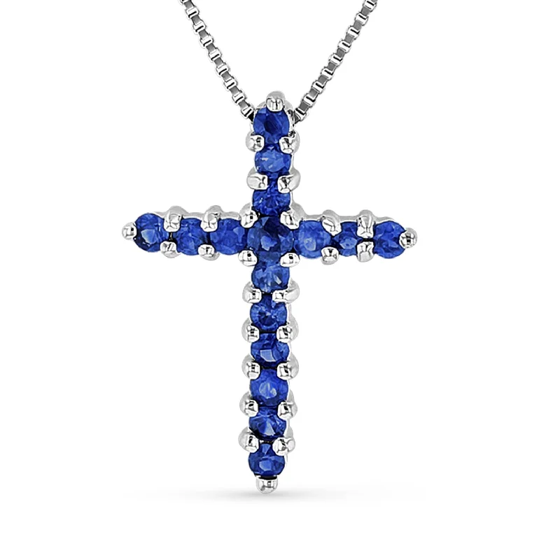 Romantic Heart-Shaped Jewelry For Special Gifts Sophisticated Street Style Offers 0.32ctw Sapphire Cross Pendant in 14k White Gold Romantic Heart-Shaped Jewelry For Special Gifts Sophisticated Street Style Offers 0.32ctw Sapphire Cross Pendant in 14k White Gold