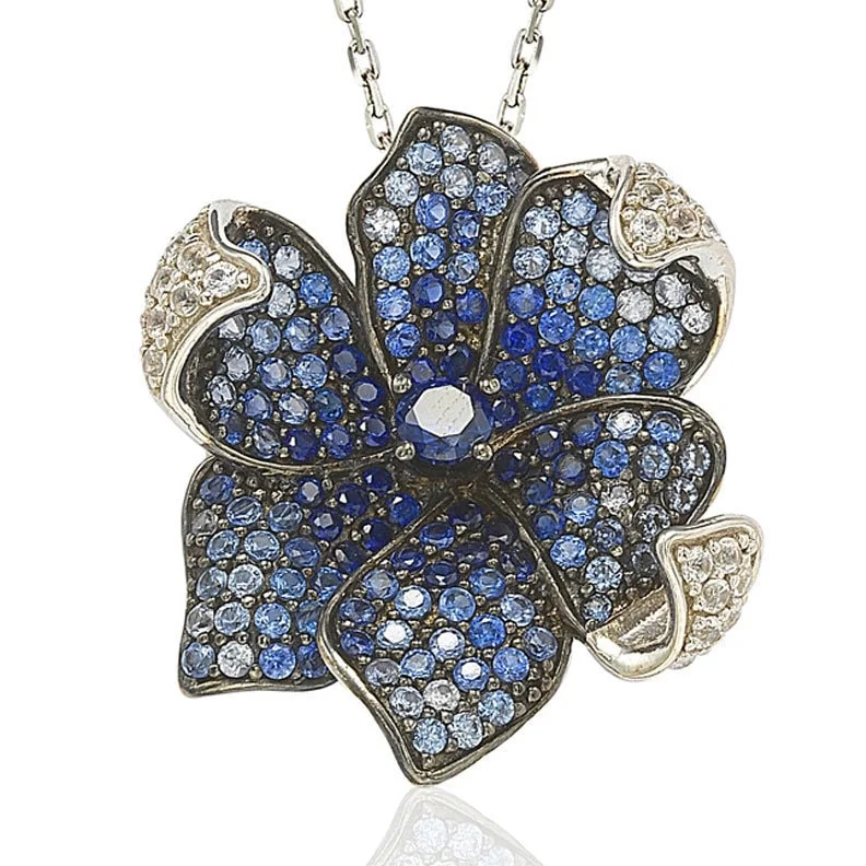 Premium Diamond Jewelry At Once-In-A-Lifetime Discounts Timeless Style Promotions Suzy Levian Sapphire and Diamond Accent in Sterling Silver Pendant with 18" Chain