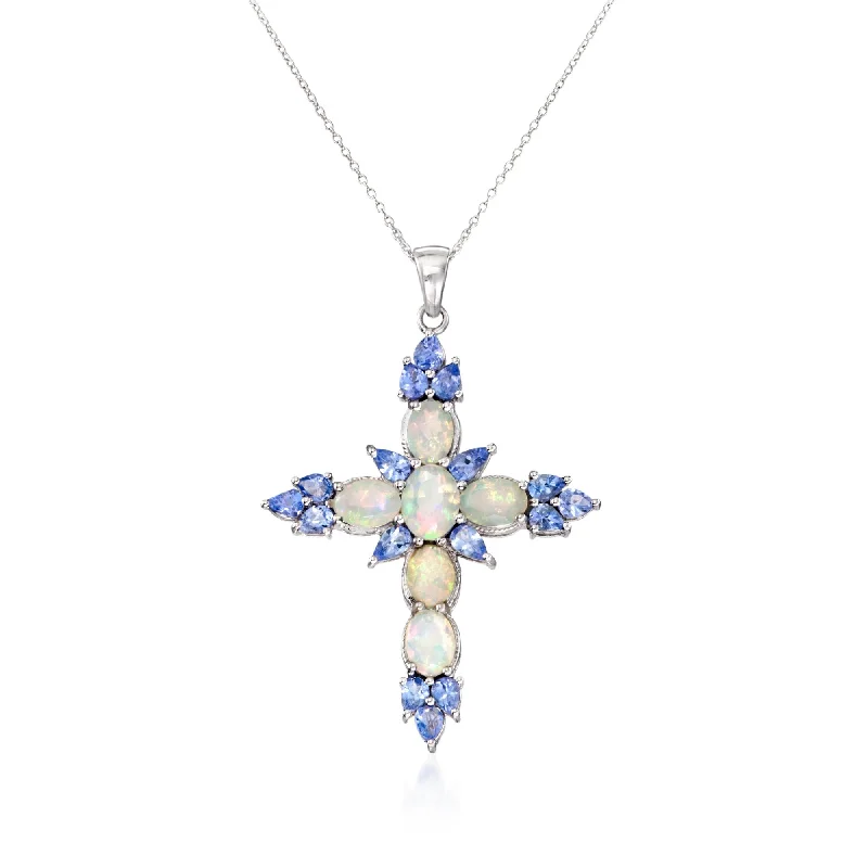 Discover Unique Jewelry With Special Limited-Time Offers Classic Elegance Sales Ross-Simons Ethiopian Opal and Tanzanite Cross Pendant Necklace in Sterling Silver Discover Unique Jewelry With Special Limited-Time Offers Classic Elegance Sales Ross-Simons Ethiopian Opal and Tanzanite Cross Pendant Necklace in Sterling Silver