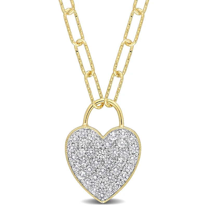 Huge Markdowns On Premium Jewelry Styles Seasonal Fashion 1 1/8 CT TGW Created White Sapphire Heart Pave Pendant with Chain in Yellow Plated Sterling Silver Huge Markdowns On Premium Jewelry Styles Seasonal Fashion 1 1/8 CT TGW Created White Sapphire Heart Pave Pendant with Chain in Yellow Plated Sterling Silver