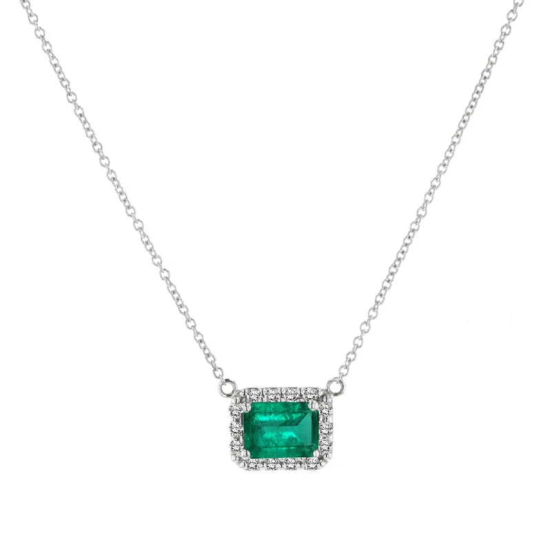 Trendy Minimalist Jewelry For Everyday Wear Fashion-Forward Offers 0.25ctw Diamond and Emerald Cut Emerald Pendant in 14k White Gold Trendy Minimalist Jewelry For Everyday Wear Fashion-Forward Offers 0.25ctw Diamond and Emerald Cut Emerald Pendant in 14k White Gold