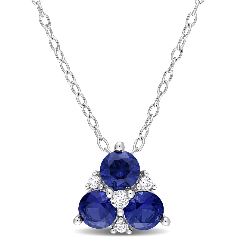 Get Ready To Sparkle – Special Jewelry Discounts Fashion Forward 1 1/2 CT TGW Created Blue Sapphire and Created White Sapphire 3-Stone Pendant with Chain in Sterling Silver Get Ready To Sparkle – Special Jewelry Discounts Fashion Forward 1 1/2 CT TGW Created Blue Sapphire and Created White Sapphire 3-Stone Pendant with Chain in Sterling Silver