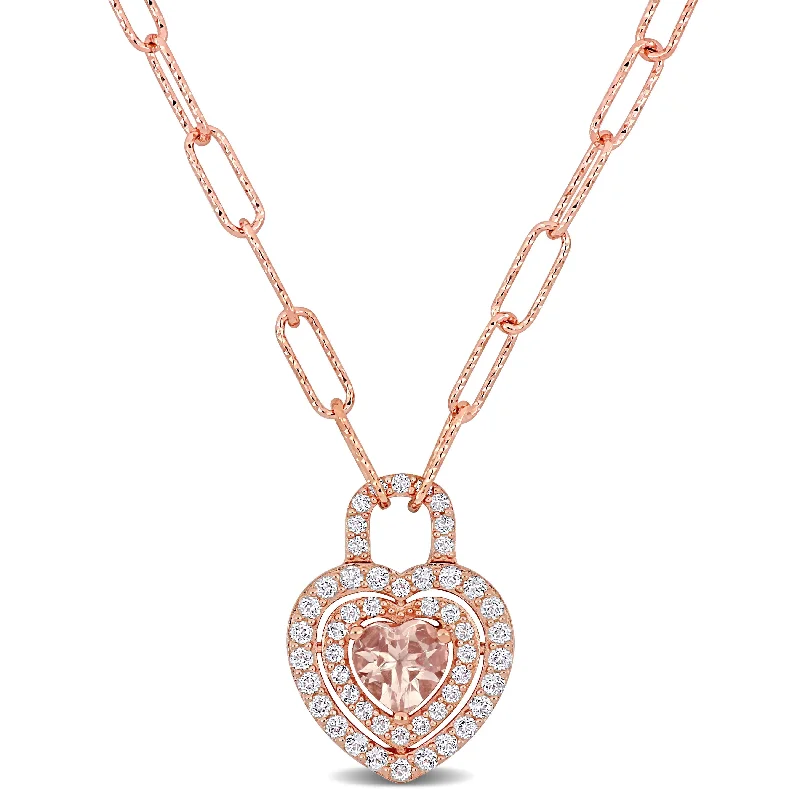 Waterproof Stainless Steel Jewelry For Lasting Beauty Shop Sales 1 5/8 CT TGW Morganite and White Topaz Halo Heart Pendant in 18k Rose Gold Plated Sterling Silver Waterproof Stainless Steel Jewelry For Lasting Beauty Shop Sales 1 5/8 CT TGW Morganite and White Topaz Halo Heart Pendant in 18k Rose Gold Plated Sterling Silver