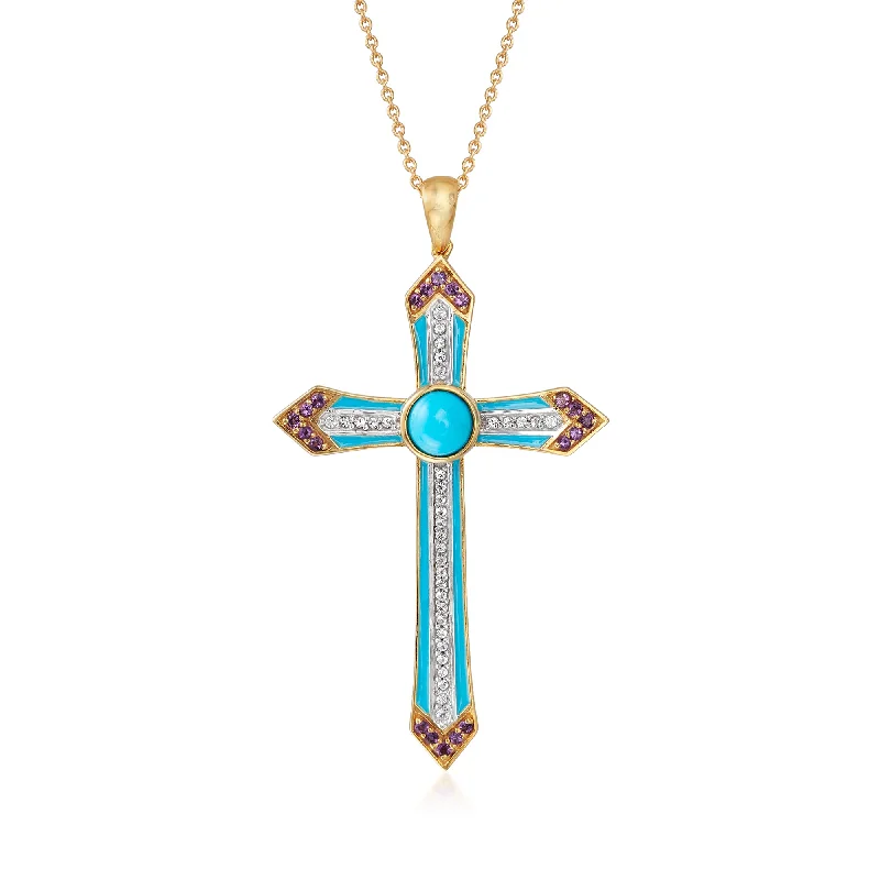 Luxury Jewelry At Unbeatable Discounts Unleash Your Trendy Side Ross-Simons Turquoise, Amethyst and . White Topaz Cross Pendant Necklace With Enamel in 18kt Gold Over Sterling Luxury Jewelry At Unbeatable Discounts Unleash Your Trendy Side Ross-Simons Turquoise, Amethyst and . White Topaz Cross Pendant Necklace With Enamel in 18kt Gold Over Sterling