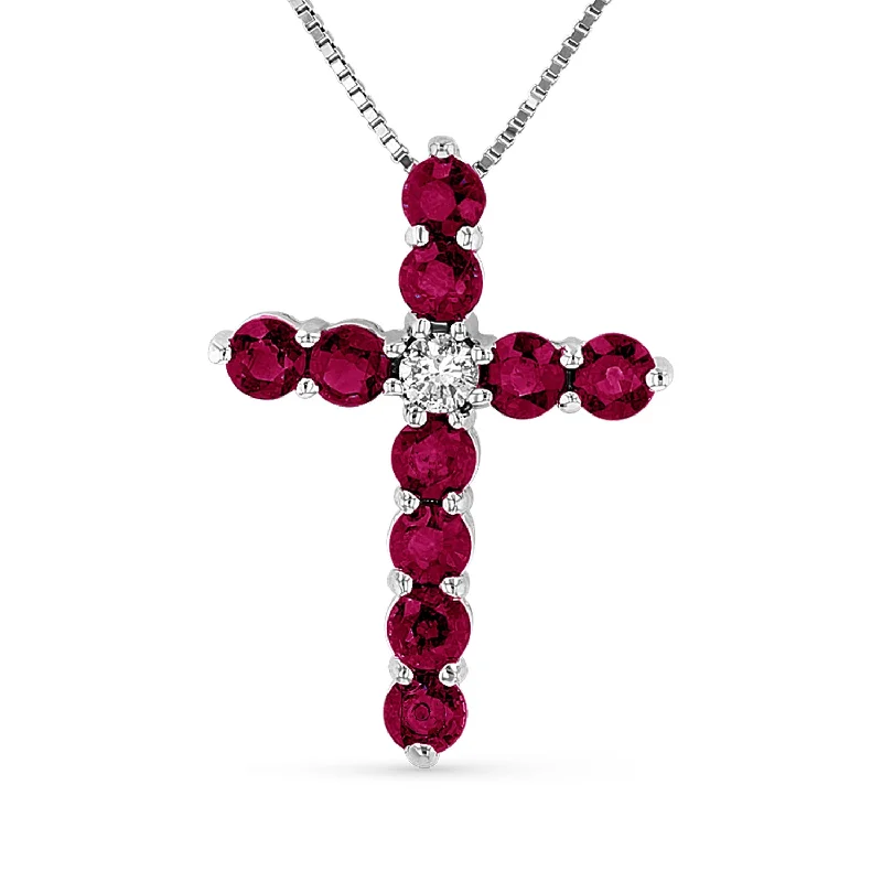 Delicate Crystal Jewelry For Sophisticated Charm Cozy Chic Promotions 0.92ctw Diamond and Ruby Cross Pendant in 14k White Gold Delicate Crystal Jewelry For Sophisticated Charm Cozy Chic Promotions 0.92ctw Diamond and Ruby Cross Pendant in 14k White Gold