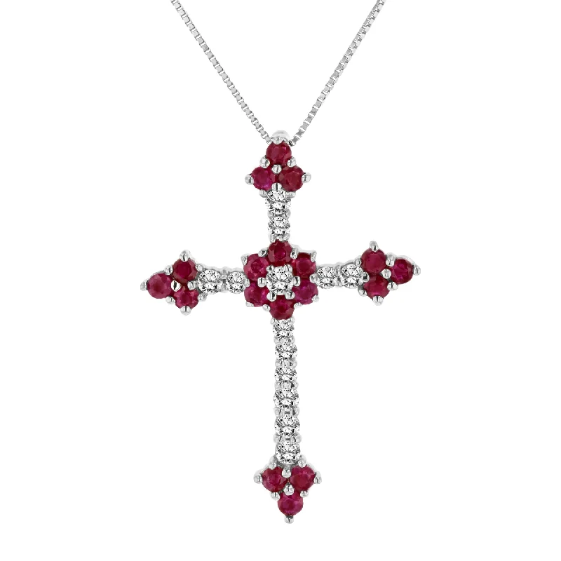 Elegant Rose Gold Jewelry For A Stylish Touch Daring Fashion Promotions 1.10ctw Diamond and Ruby Cross Pendantt in 14k White gold Elegant Rose Gold Jewelry For A Stylish Touch Daring Fashion Promotions 1.10ctw Diamond and Ruby Cross Pendantt in 14k White gold