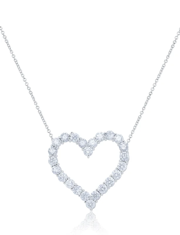 Shop Modern Jewelry Collections With Exclusive Discounts Sleek Style Discounts 18kt white gold open heart pendant featuring 3.30 cts of round diamonds, 24 stones Shop Modern Jewelry Collections With Exclusive Discounts Sleek Style Discounts 18kt white gold open heart pendant featuring 3.30 cts of round diamonds, 24 stones