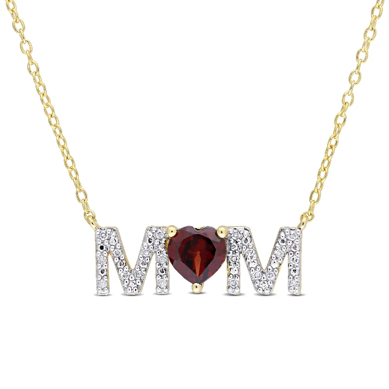 The Ultimate Jewelry Sale – Shop Premium Styles Trendy Looks On Sale 4/5 CT TGW Heart Garnet and 1/10 CT TDW Diamond "MOM" Pendant with Chain in Yellow Plated Sterling Silver The Ultimate Jewelry Sale – Shop Premium Styles Trendy Looks On Sale 4/5 CT TGW Heart Garnet and 1/10 CT TDW Diamond "MOM" Pendant with Chain in Yellow Plated Sterling Silver