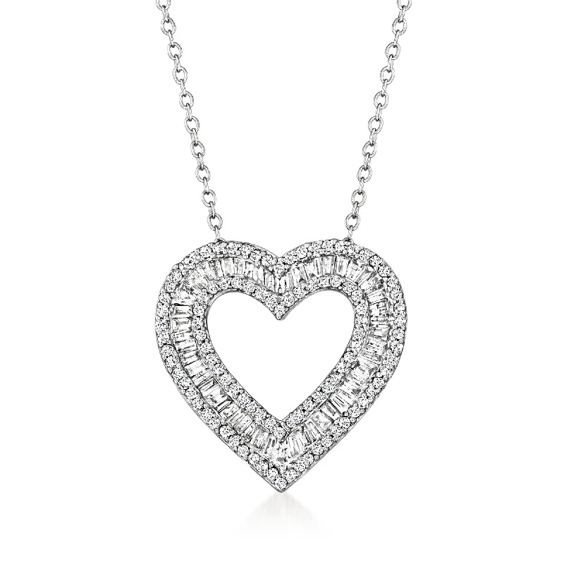 Last Chance To Grab Your Favorite Jewelry At A Discount Holiday Glam Ross-Simons Baguette and Round Diamond Open-Space Heart Pendant Necklace in Sterling Silver Last Chance To Grab Your Favorite Jewelry At A Discount Holiday Glam Ross-Simons Baguette and Round Diamond Open-Space Heart Pendant Necklace in Sterling Silver