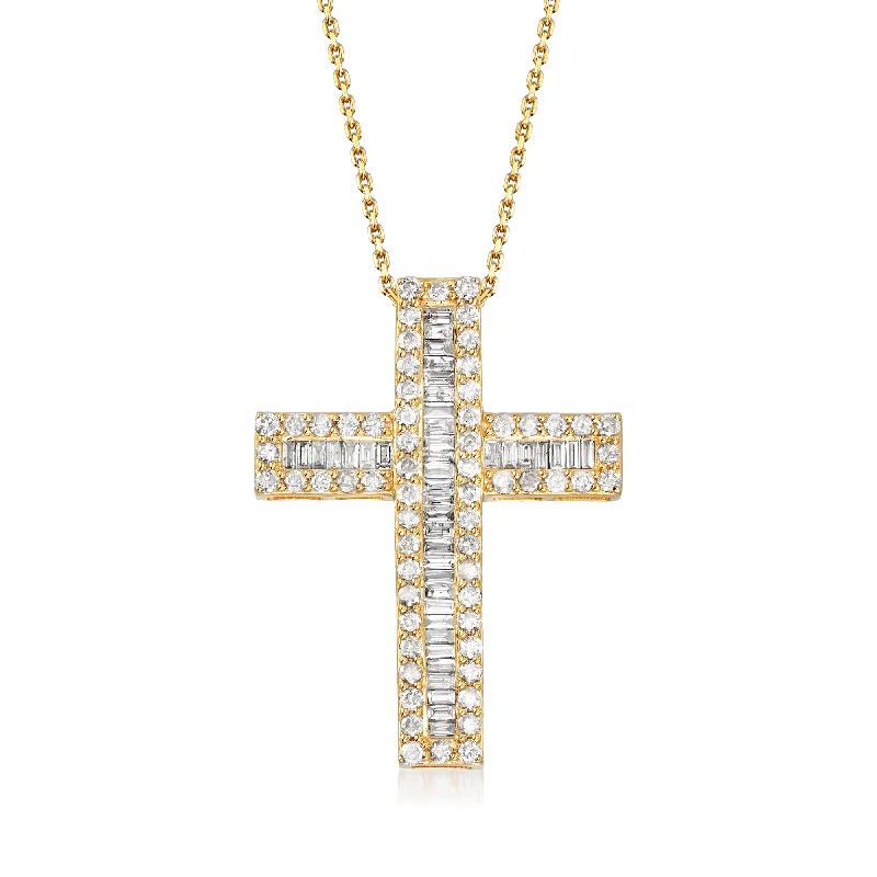 Affordable Luxury Jewelry For Every Occasion Timeless Elegance Redefined Ross-Simons Baguette and Round Diamond Cross Pendant Necklace in 18kt Gold Over Sterling Affordable Luxury Jewelry For Every Occasion Timeless Elegance Redefined Ross-Simons Baguette and Round Diamond Cross Pendant Necklace in 18kt Gold Over Sterling