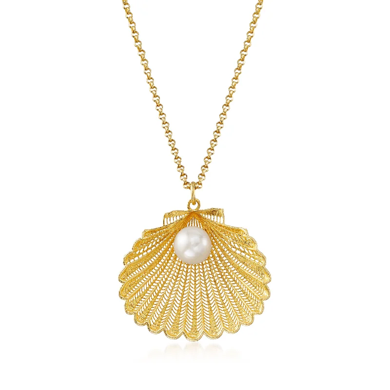 Limited-Time Offer On Elegant Jewelry Pieces Catch Every Fashion Trend Ross-Simons Italian Cultured Pearl Seashell Pendant Necklace in 18kt Gold Over Sterling Silver Limited-Time Offer On Elegant Jewelry Pieces Catch Every Fashion Trend Ross-Simons Italian Cultured Pearl Seashell Pendant Necklace in 18kt Gold Over Sterling Silver